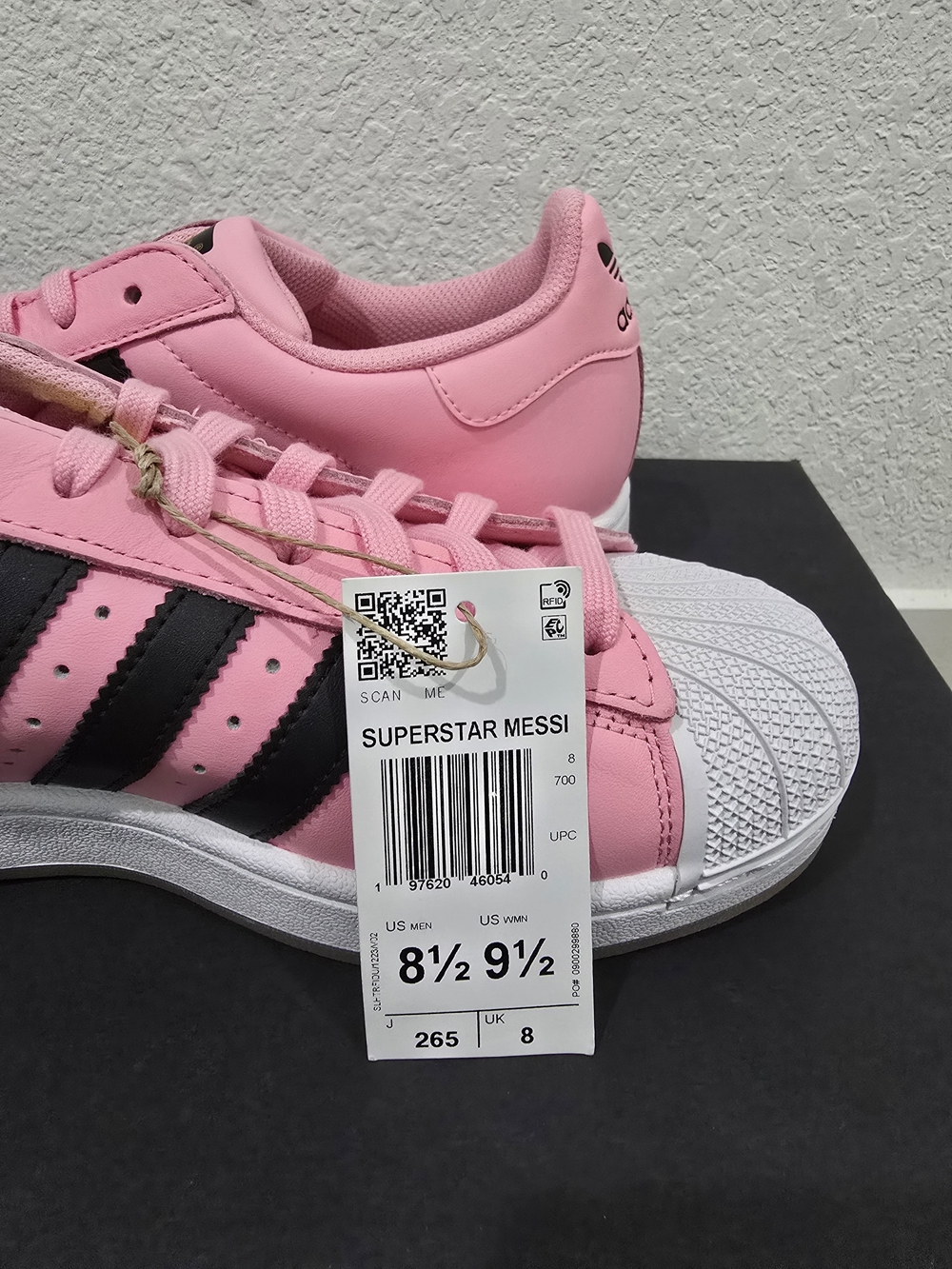 Adidas Messi Women's Pink Superstar Sneakers with Black Stripes - Picture 8 of 8